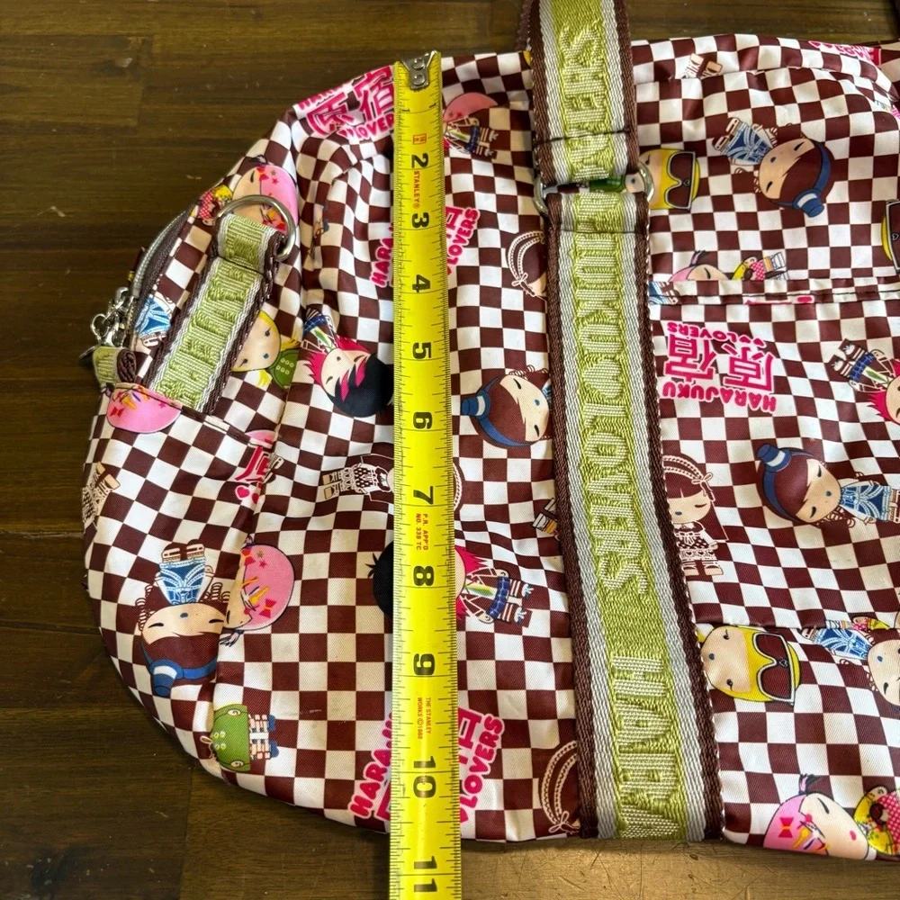 Harajuku Lovers Rare Y2K Graphic Tote Duffle Bag Checkered Green Dolls Flawed - Picture 3 of 11